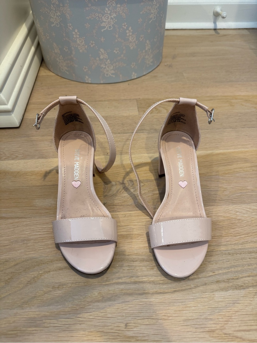 Steve Madden Pale Pink Patent Ankle-Strap Block Heel Sandals